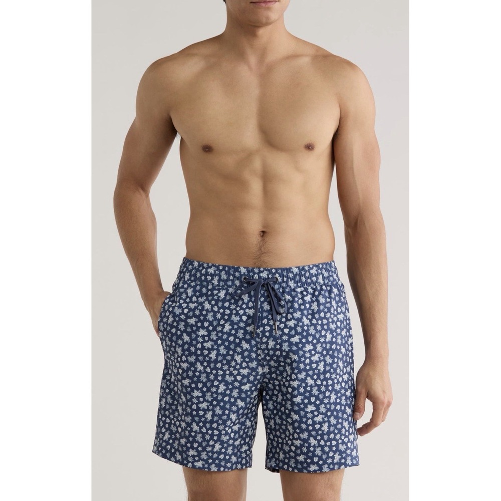 Fair Harbor Men's XXL The Cruiser Swim Shorts Drawstring Lined Navy Floral New